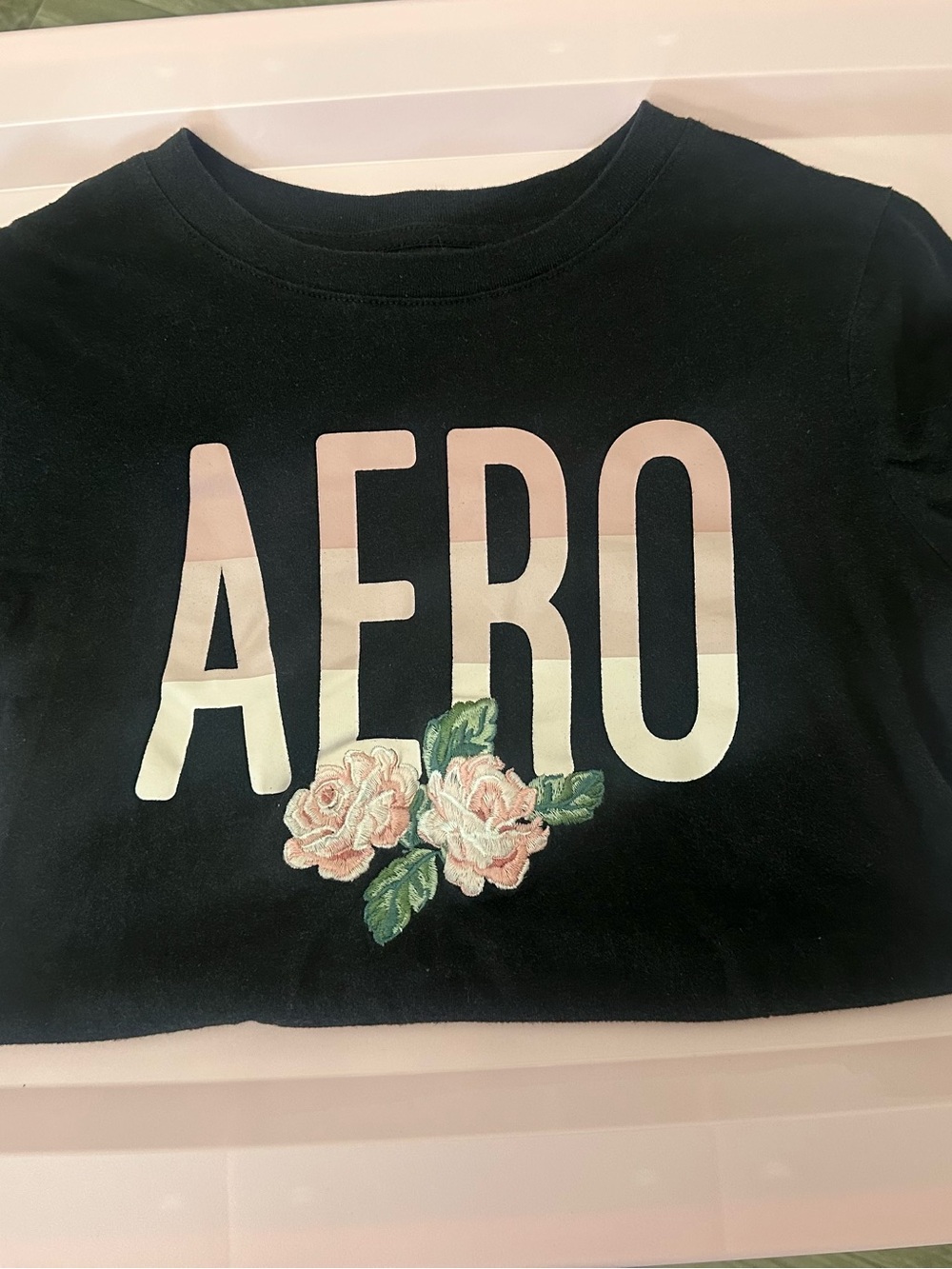 Aeropostale Black Tee with 'AFRO' Gradient and Rose Embroidery